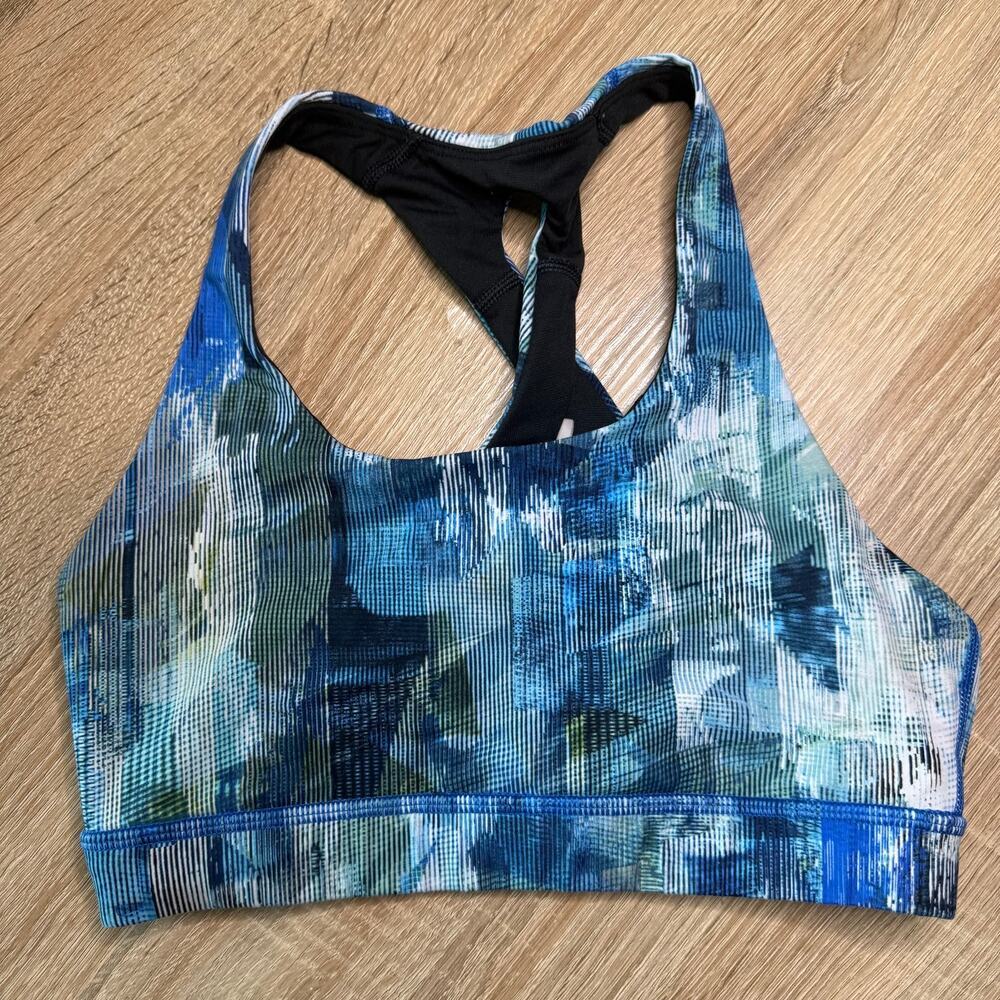 LULULEMON Athletica Time To Sweat Sports Bra Women sz 4 blue & white multicolor
